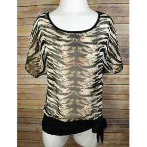 BCX Black Brown Tiger Stripe Sheer Dolman Top